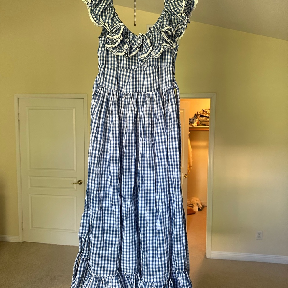 Blue Gingham Ruffle Dress